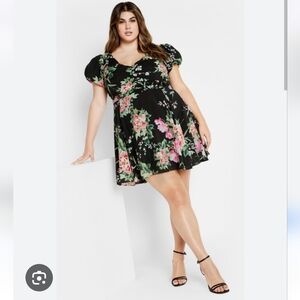 NWT City Chic Marci Floral Print Pleat Bodice Mini Dress Plus Size 18W